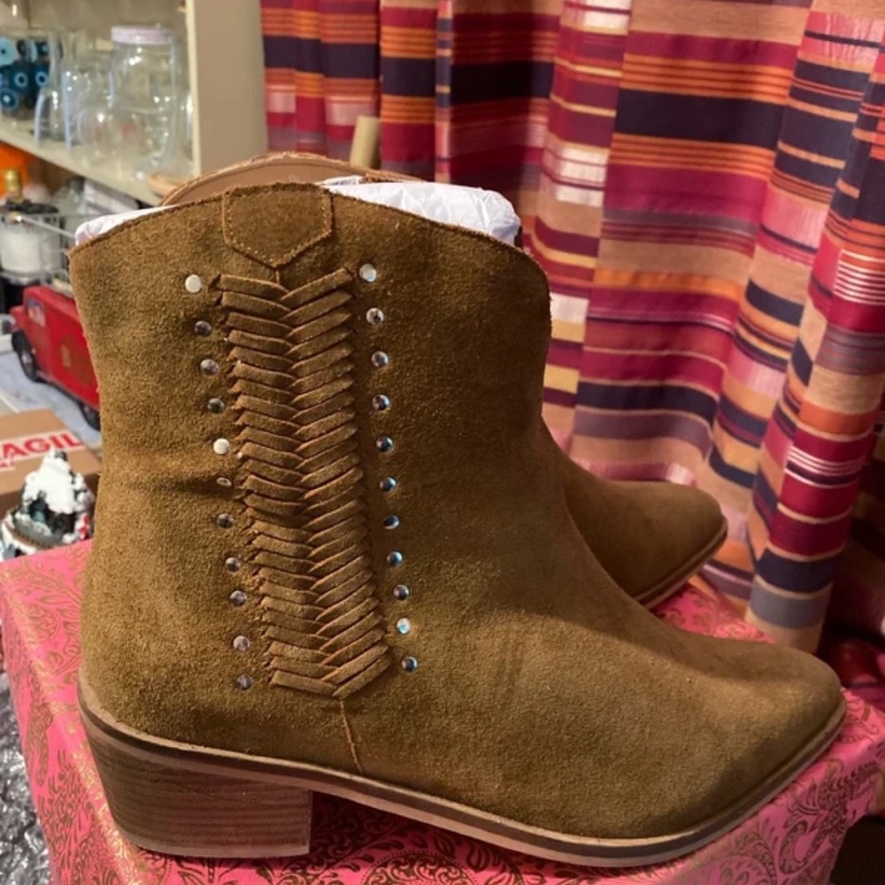 Chic Brown Suede Ankle Booties with Studs